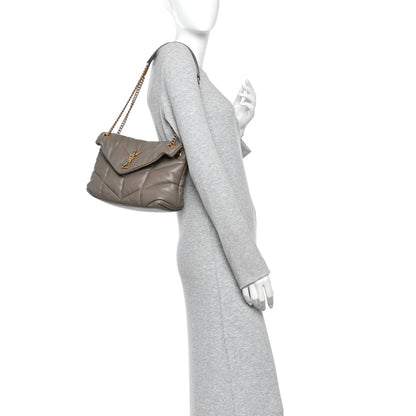 Lambskin Quilted Small Loulou Puffer Monogram Chain Satchel Dusty Grey