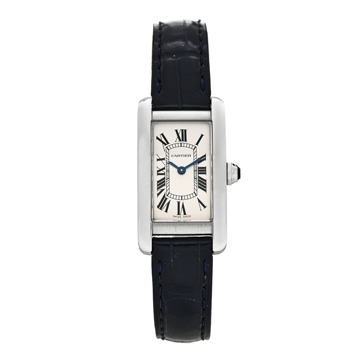 Stainless Steel Alligator 19mm Tank Americaine Quartz Watch Blue