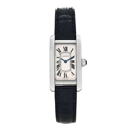 Stainless Steel Alligator 19mm Tank Americaine Quartz Watch Blue