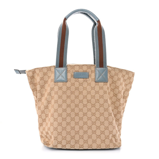 GG Monogram Large Web Handle Bucket Tote Blue