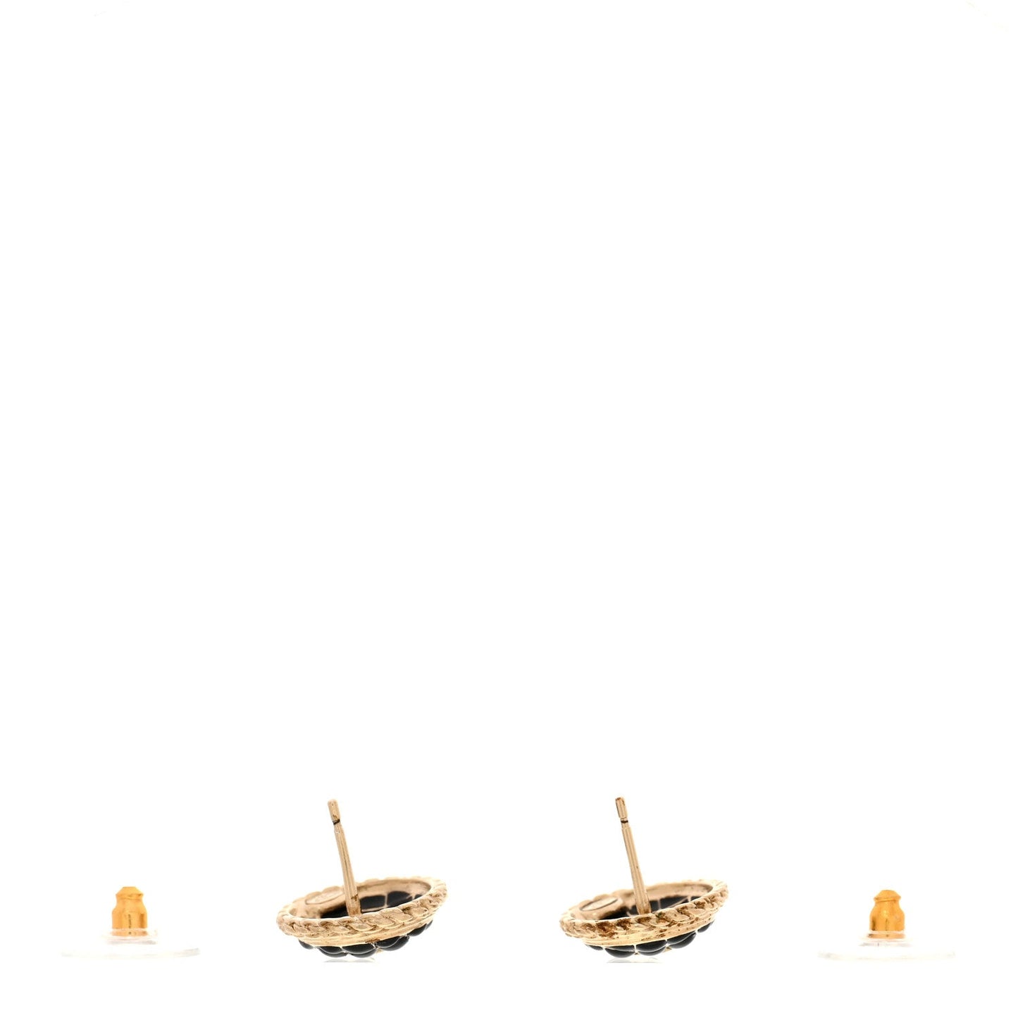 Resin CC Chain Round Earrings Gold Black