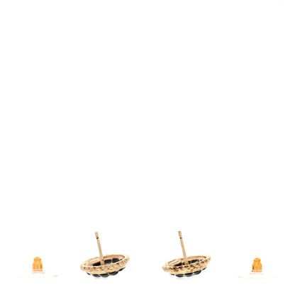 Resin CC Chain Round Earrings Gold Black