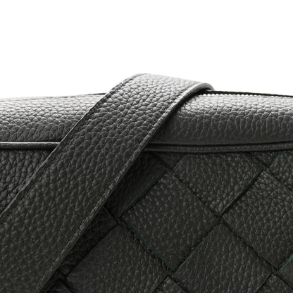 Grained Calfskin Intrecciato Medium Camera Bag Dark Green
