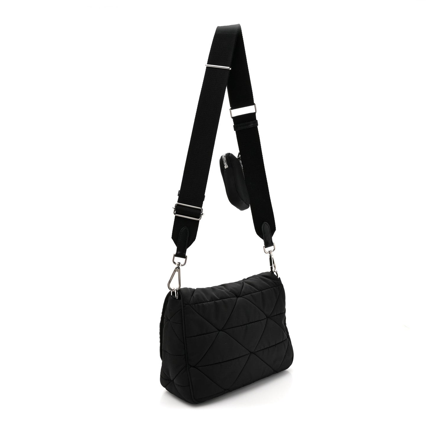 Re-Nylon Quilted Padded Flap Shoulder Bag Black