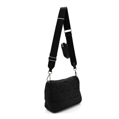 Re-Nylon Quilted Padded Flap Shoulder Bag Black