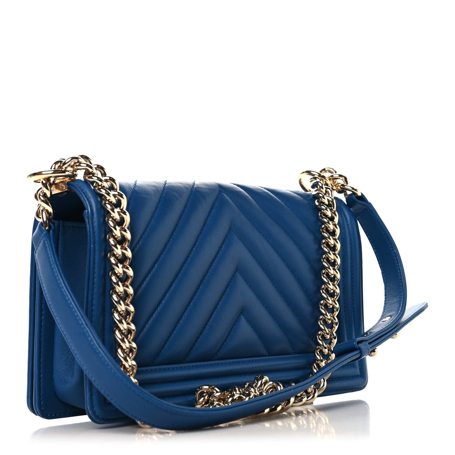 Lambskin Chevron Quilted Medium Boy Flap Blue