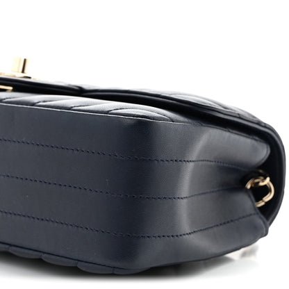 Lambskin Chevron Quilted Mini Rectangular Flap Navy