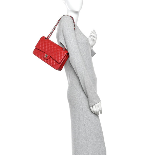 Caviar Quilted Medium Double Flap Red