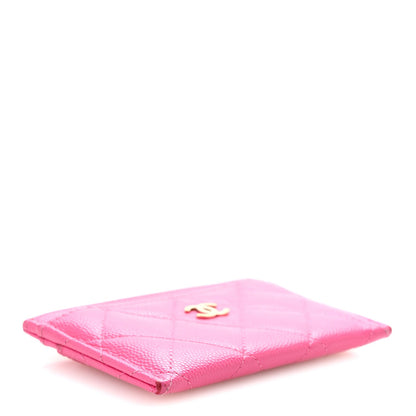 Caviar Quilted Card Holder Fuchsia