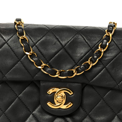 Lambskin Quilted Mini Square Flap Bag Black