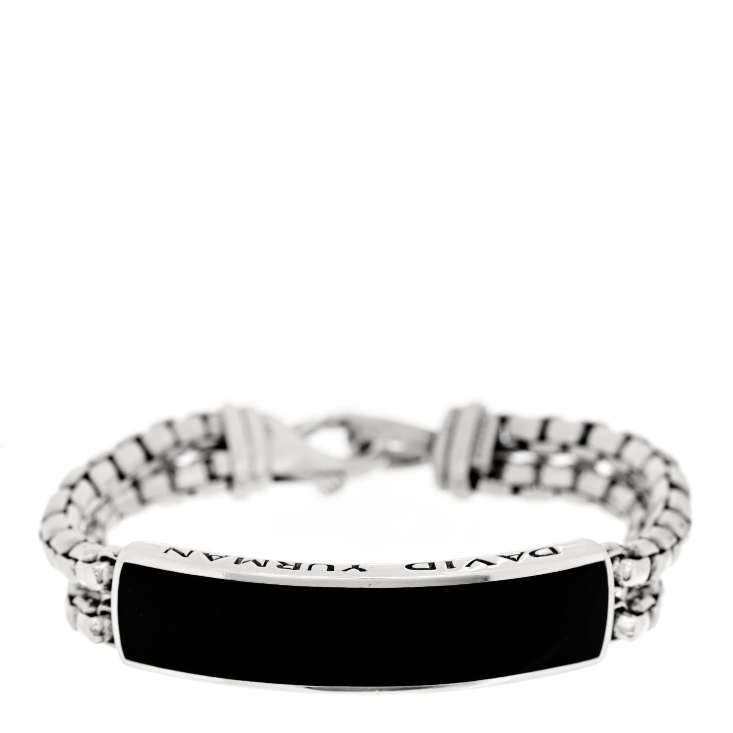 Sterling Silver Black Onyx ID Curb Chain Bracelet