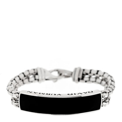 Sterling Silver Black Onyx ID Curb Chain Bracelet