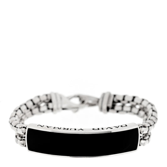 Sterling Silver Black Onyx ID Curb Chain Bracelet