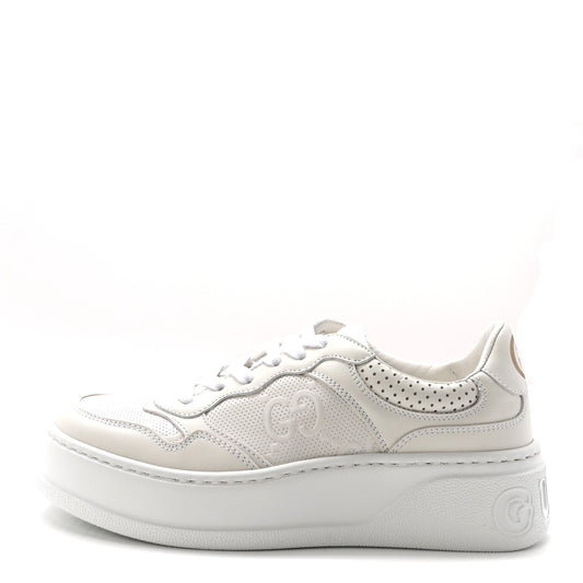 Calfskin GG Tennis Embossed Perforated Womens Platform 55mm Sneakers 36 Great White
