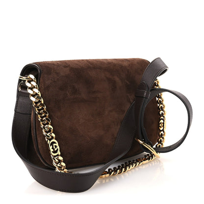 Suede Talco Roxy Calfskin Blondie Chain Shoulder Flap Bag Burnt Satin