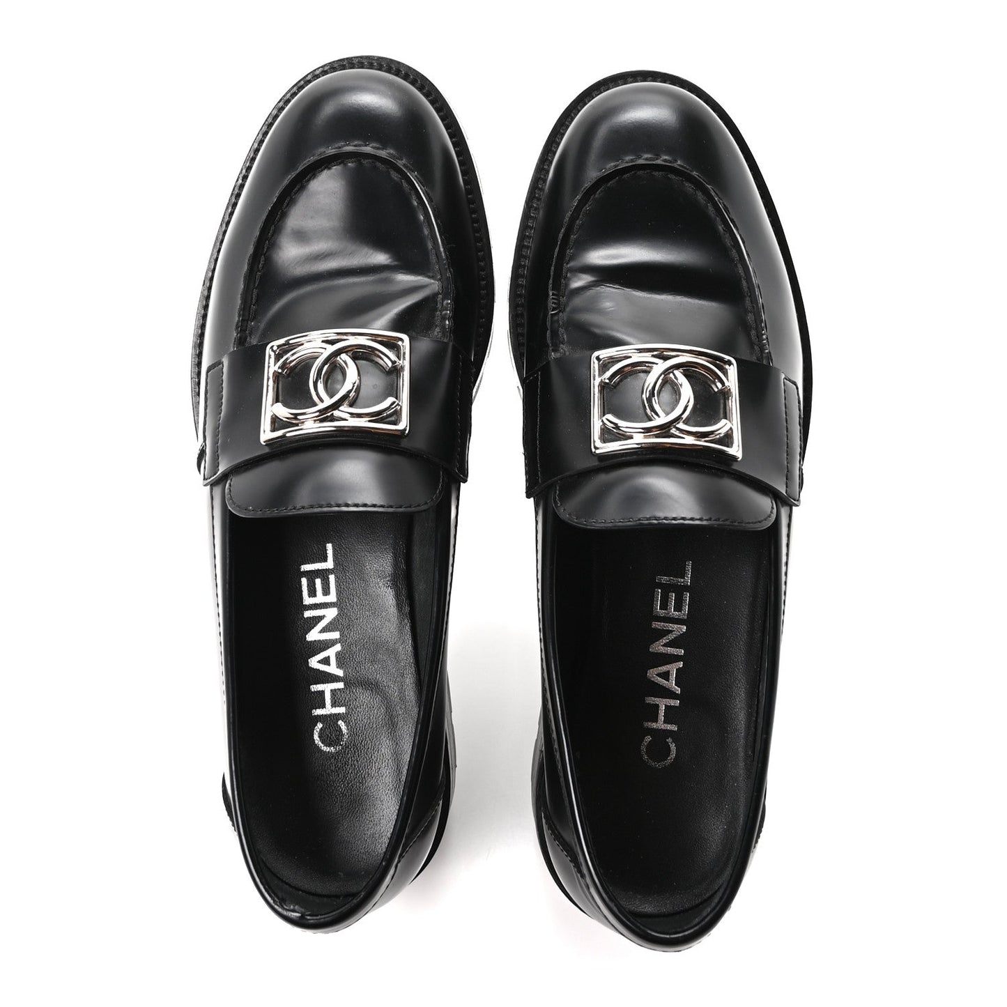Calfskin Metal CC Loafers 36.5 Black