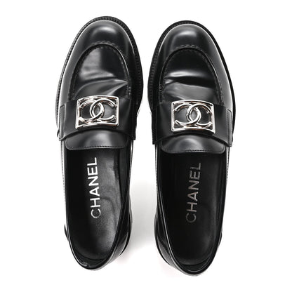Calfskin Metal CC Loafers 36.5 Black