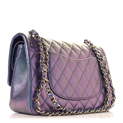 Iridescent Caviar Quilted Medium Double Flap Purple
