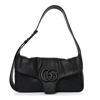 Goatskin Small GG Monochrome Aphrodite Shoulder Bag Black