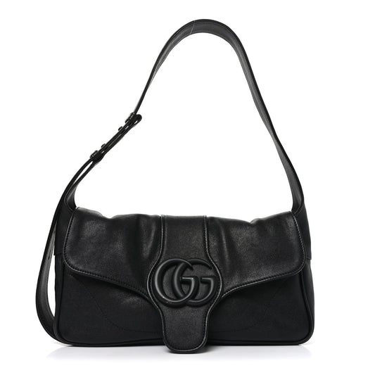 Goatskin Small GG Monochrome Aphrodite Shoulder Bag Black
