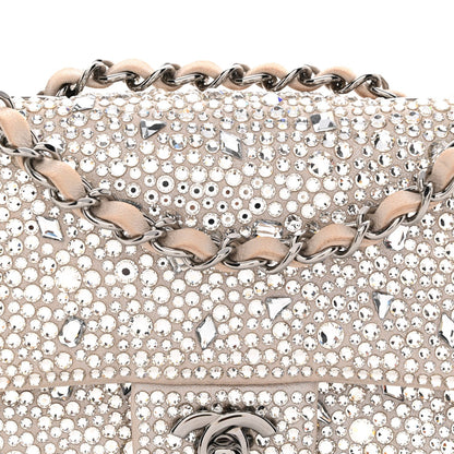 Suede Calfskin Crystal Mini Flap Silver