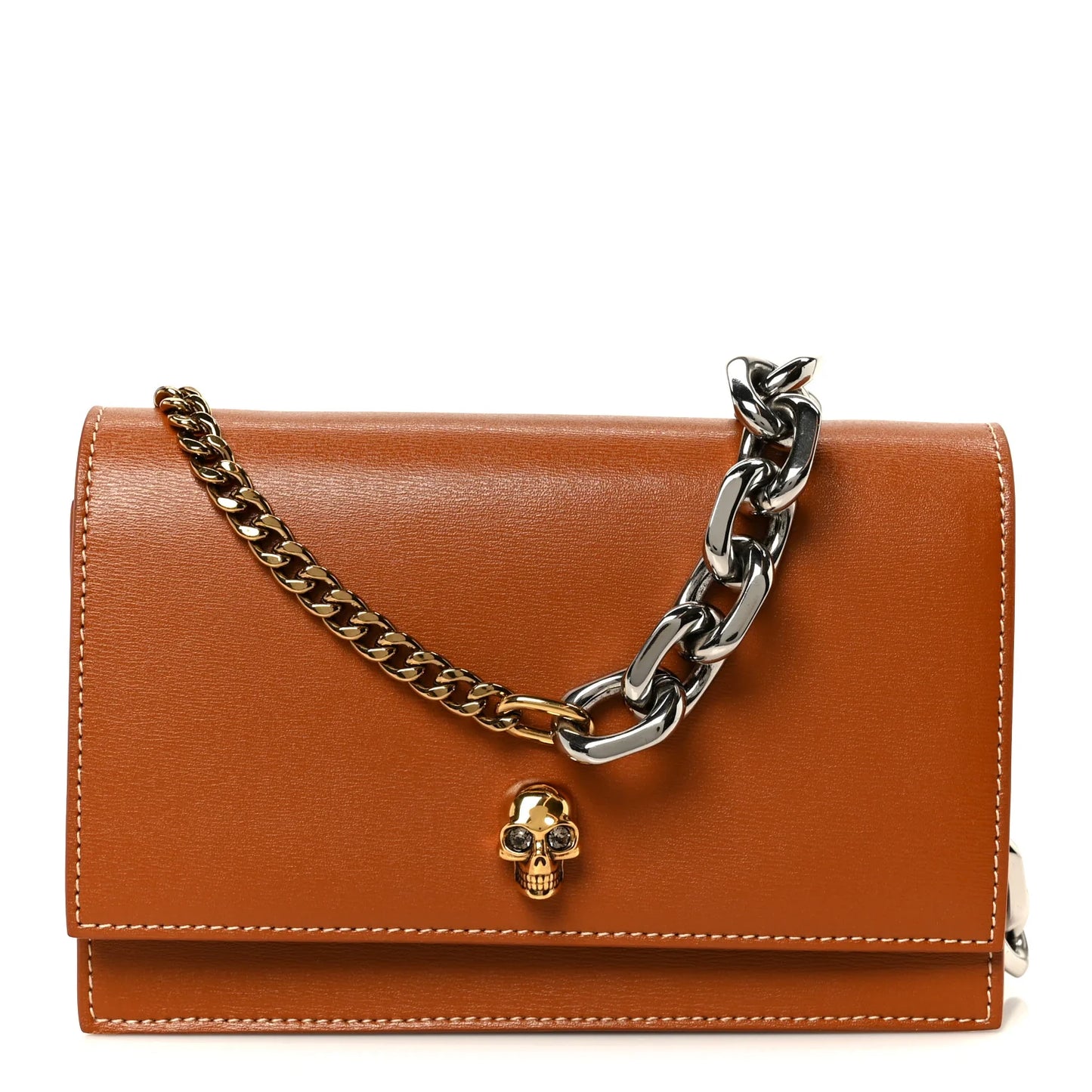 Alexander McQueen Calfskin Mini Skull Chain Crossbody Bag Caramel Tan
