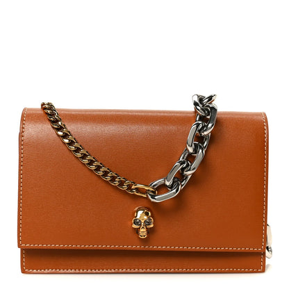Alexander McQueen Calfskin Mini Skull Chain Crossbody Bag Caramel Tan