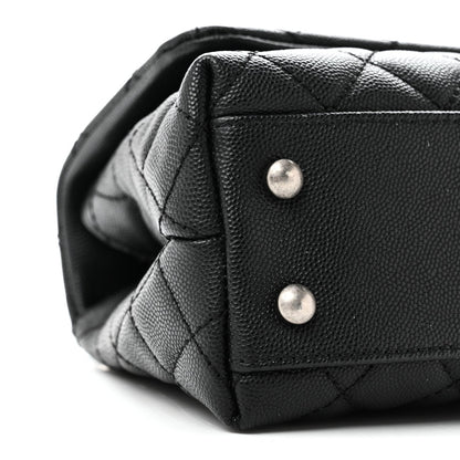 Caviar Lizard Embossed Quilted Mini Coco Handle Flap Black