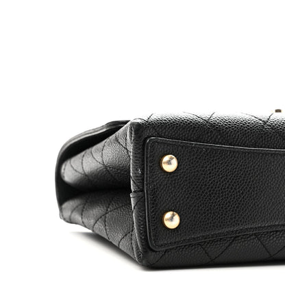 Caviar Diamond Stitched Small Top Handle Flap Black