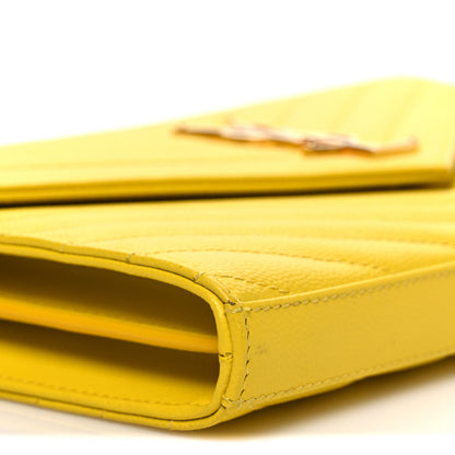 Grain De Poudre Matelasse Chevron Monogram Chain Wallet Yellow