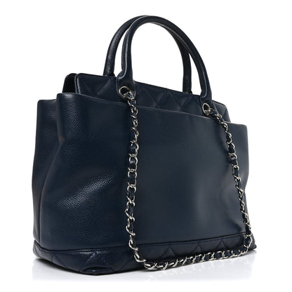 Soft Caviar CC Medium Top Handle Tote Navy Blue