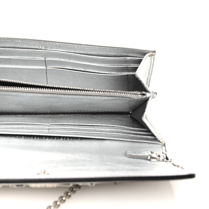Metallic Calfskin Continental Wallet On Chain Argento