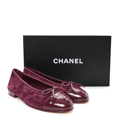 Suede Patent Cap Toe CC Ballerina Flats 37.5 Burgundy