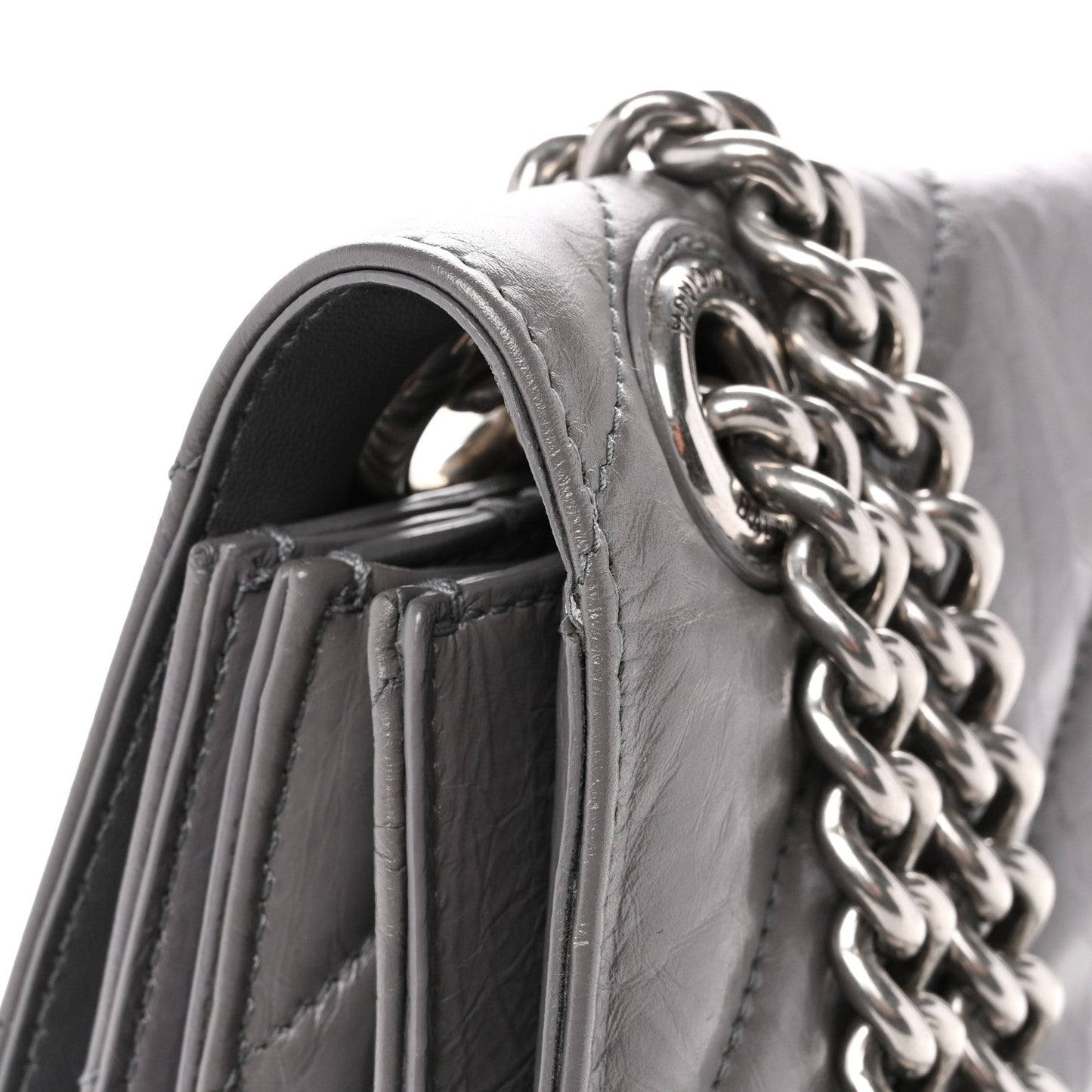 Crushed Calfskin Quilted Medium Crush Chain Bag Dark Grey