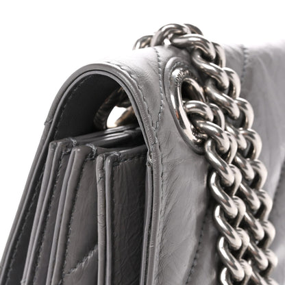 Crushed Calfskin Quilted Medium Crush Chain Bag Dark Grey