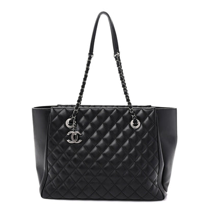 Lambskin Quilted Shopping Tote Black