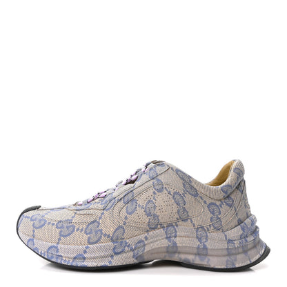 Ultralight Plume Calfskin Monogram Printed Mens Gucci Run Sneakers 8.5 Beige Blue