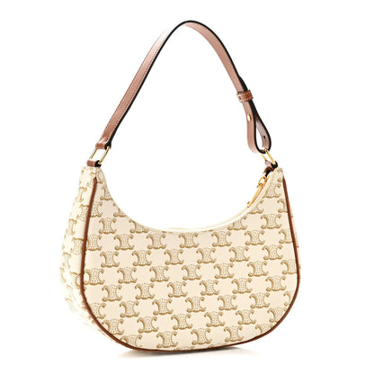 Canvas Calfskin Ava Triomphe Shoulder Bag White