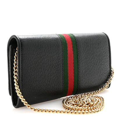 Gucci Dollar Calfskin Web Ophidia Wallet On Chain Black