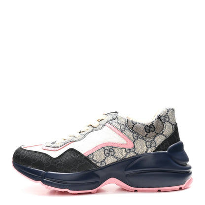 GG Supreme Monogram Mix Monogram Womens Rhyton Sneakers 37.5 Black Blue