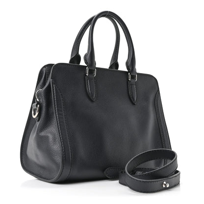 Alexander McQueen Pebbled Calfskin Small Skull Padlock Zip Around Tote Navy