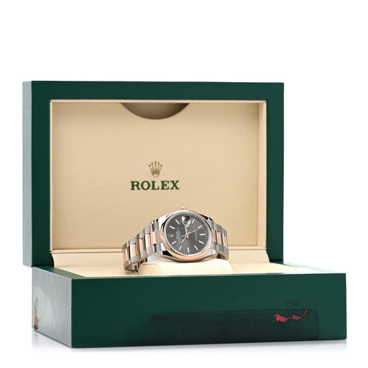 Rolex Stainless Steel 18K Everose Gold 36mm Oyster Perpetual Datejust Watch Slate 126201