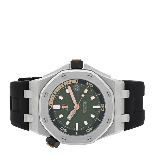 Audemars Piguet Stainless Steel Rubber 42mm Royal Oak Offshore Diver Automatic Watch Green 15720ST.OO.A052CA.01