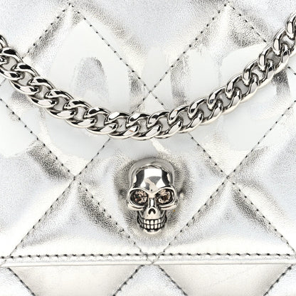 Alexander McQueen Metallic Calfskin Quilted Graffiti Skull Small Chain Crossbody Bag Silver