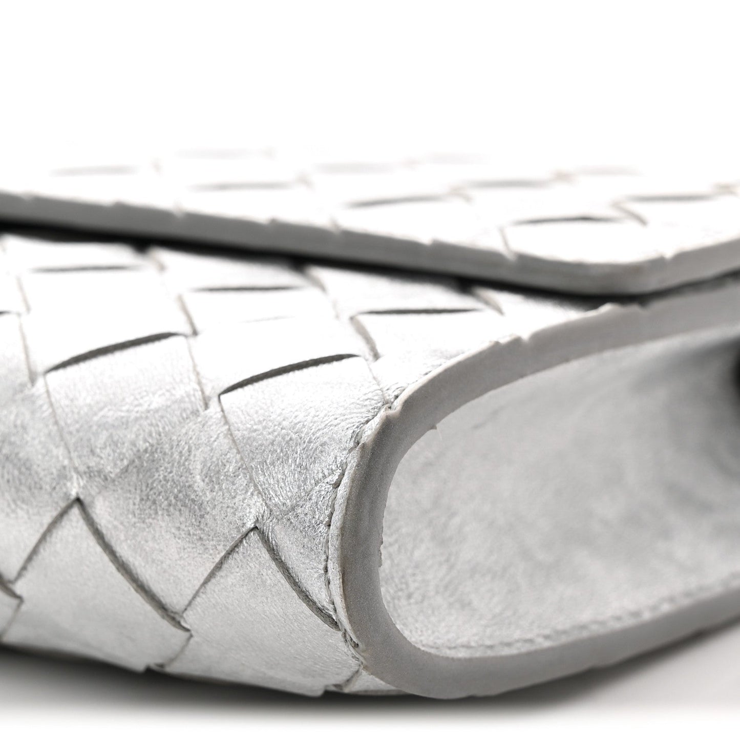 Metallic Lambskin Intrecciato Long Andiamo Top Handle Clutch Silver