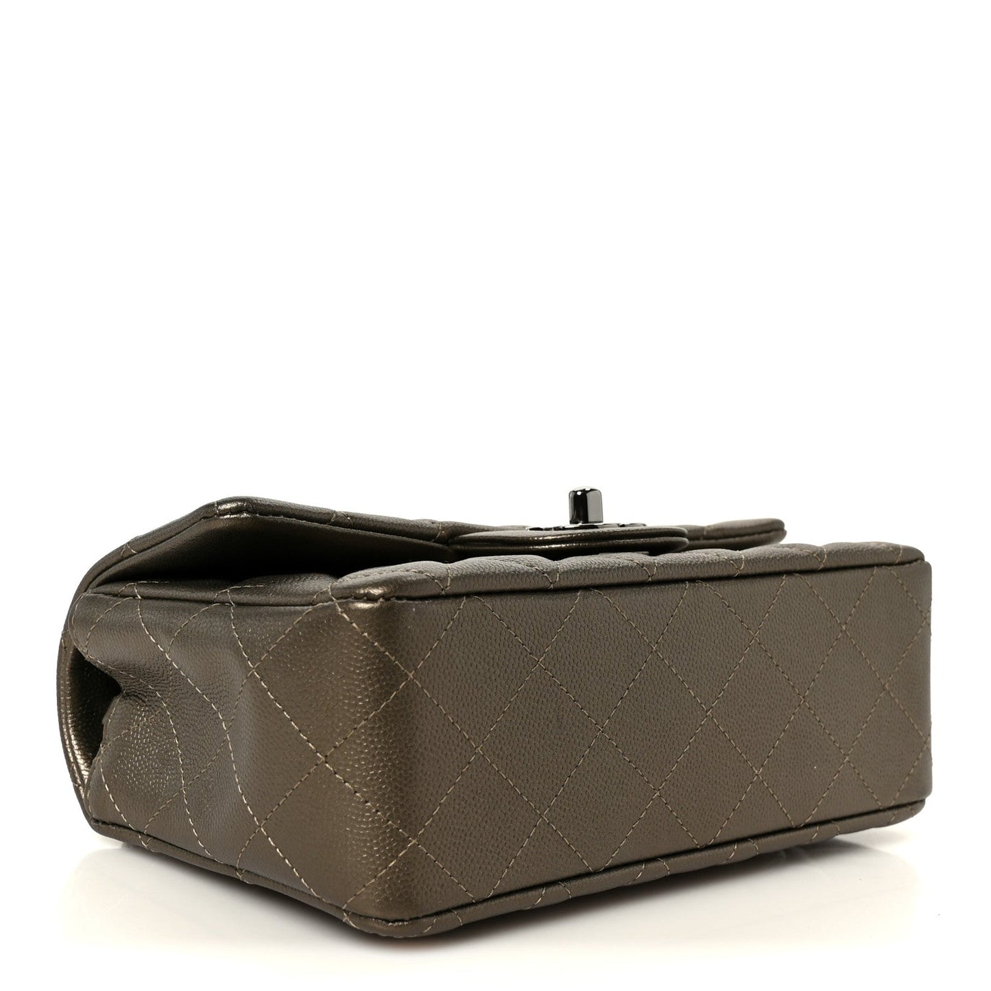 Iridescent Caviar Quilted Mini Rectangular Flap Bronze