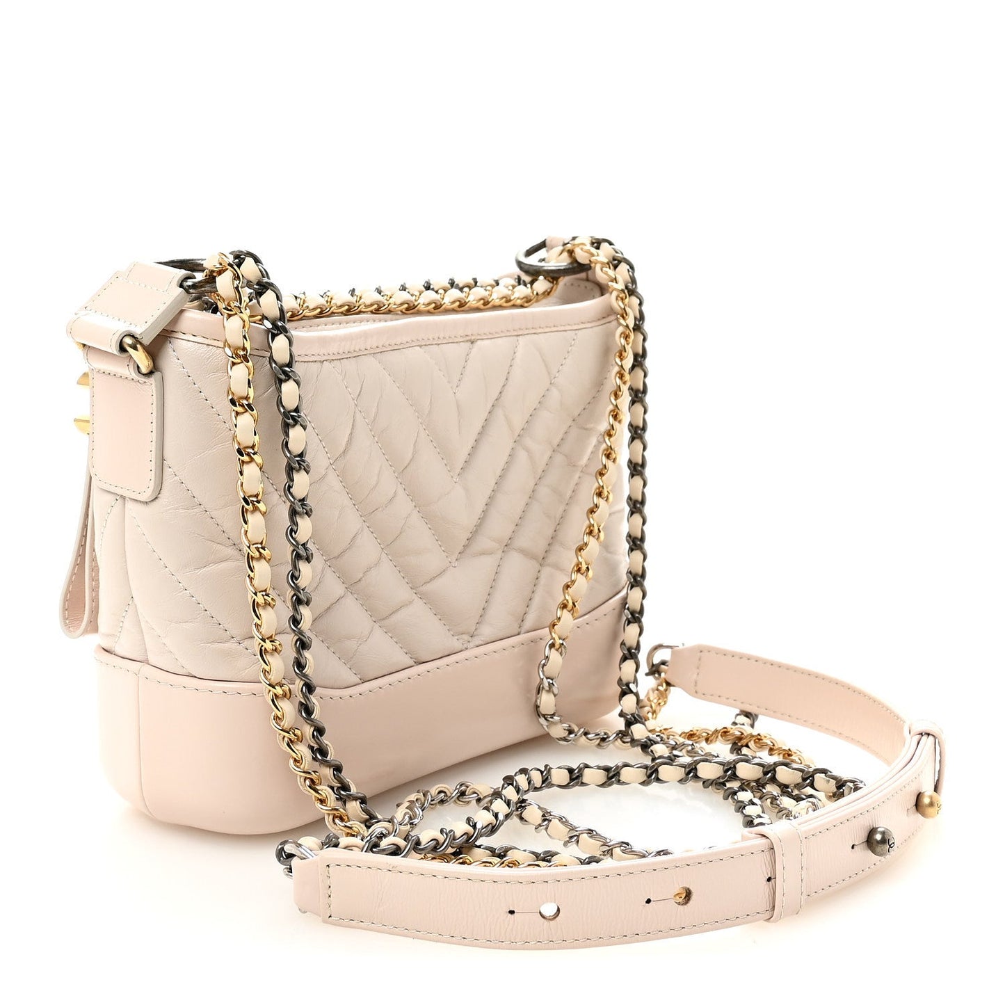 Aged Calfskin Chevron Quilted Small Gabrielle Hobo Beige