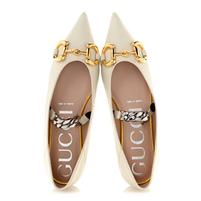 Gucci Nappa Lumiere Deva Horsebit Chain Embellished Flats 35.5 Dusty White