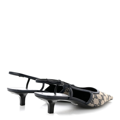 Gucci GG Monogram Malaga Kid Square G 75mm Slingback Pumps 40 Black