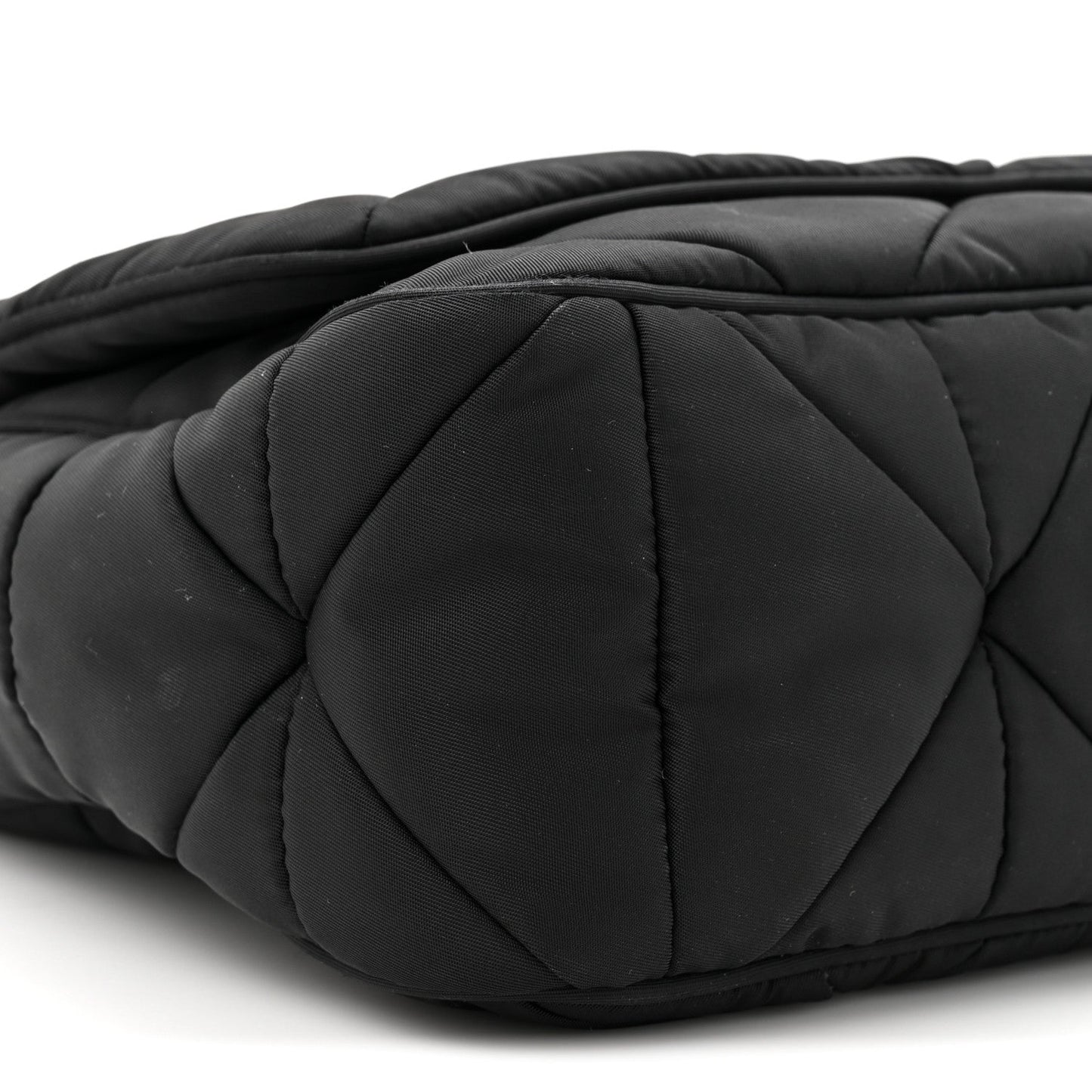 Re-Nylon Quilted Padded Flap Shoulder Bag Black